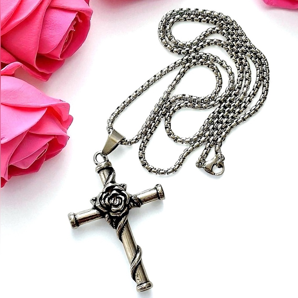 Rose Cross Rosey Cross Silver Necklace And Chain